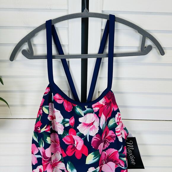 New Maxine of Hollywood Floral High Neck Double Ruffle Tankini Swim Top Size 16W - Picture 3 of 12